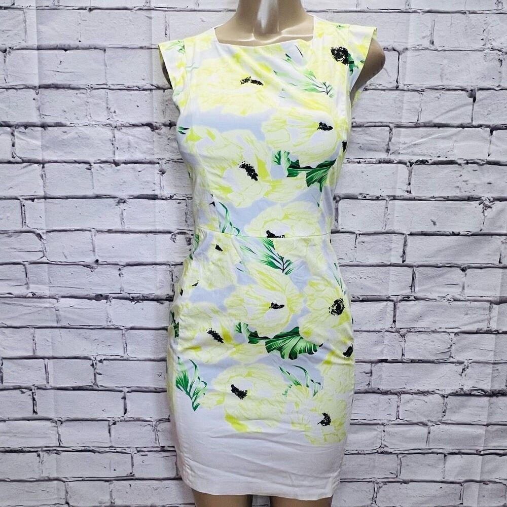 French Connection Womens White & Yellow Floral Short Sleeve Sheath Dress Size XS
